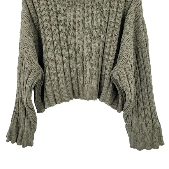 Arizona Jean Chunky Cable Knit Cropped Sweater‎ Sz XXL Olive Green Diamond Boho - Picture 4 of 9